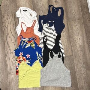 BOGO Lot of 8 Blue and Black Sleeveless Fitted Crop Tank Top Bundle